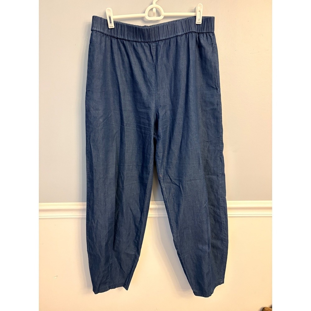 Bottega Milan Barrel Pants Chambray Trousers Loose Fit Tapered Ankle Lightweight